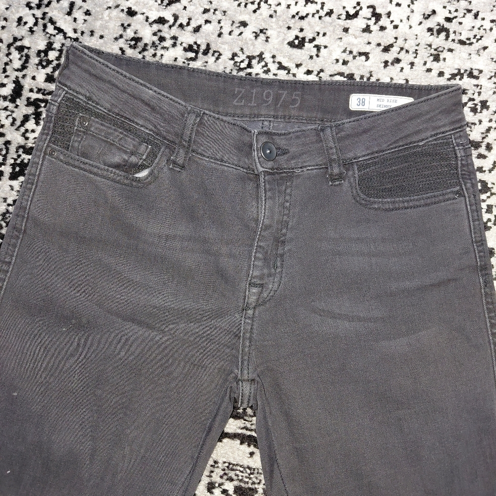 Zara Z1975 Mid Rise Skinny Jeans Black Ripped Knees 38 / 6 - Picture 9 of 16
